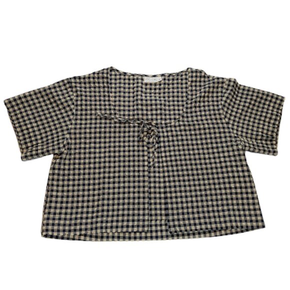 VRG GRL black-and-cream gingham tie-front boxy blouse, Size S - Picture 5 of 11